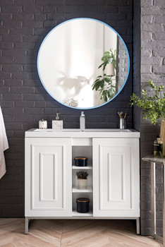Alicante' 39.5" Single Vanity Cabinet, Glossy White, Brushed Nickel W/white Glossy Composite Countertop