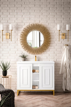 Alicante' 39.5" Single Vanity Cabinet, Glossy White, Radiant Gold W/white Glossy Composite Countertop