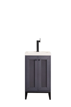 Chianti 20" Single Vanity Cabinet, Mineral Grey, Matte Black, W/ White Glossy Composite Countertop