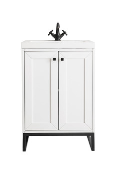 Chianti 24" Single Vanity Cabinet, Glossy White, Matte Black, W/ White Glossy Composite Countertop
