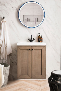 Chianti 24" Single Vanity Cabinet, Whitewashed Walnut W/ White Glossy Composite Countertop