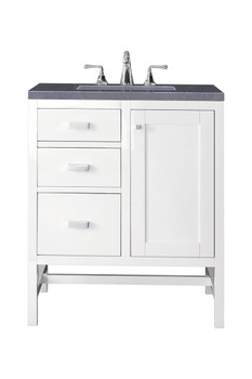 Addison 30" Single Vanity Cabinet, Glossy White, W/ 3 Cm Charcoal Soapstone Quartz Top