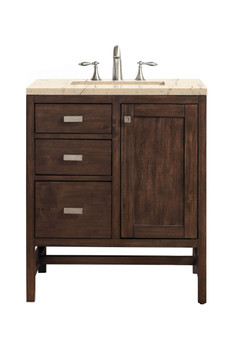 Addison 30" Single Vanity Cabinet, Mid Century Acacia, W/ 3 Cm Eternal Marfil Quartz Top