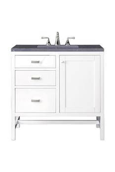 Addison 36" Single Vanity Cabinet, Glossy White, W/ 3 Cm Charcoal Soapstone Quartz Top