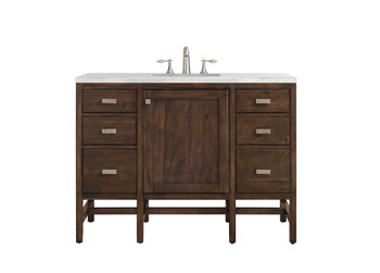 Addison 48" Single Vanity Cabinet, Mid Century Acacia, W/ 3 Cm Arctic Fall Solid Surface Countertop