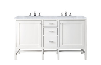 Addison 60" Double Vanity Cabinet, Glossy White, W/ 3 Cm Carrara White Top