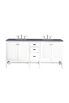 Addison 72" Double Vanity Cabinet, Glossy White, W/ 3 Cm Charcoal Soapstone Quartz Top