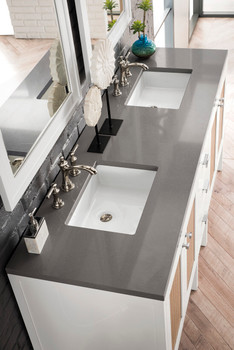 Addison 72" Double Vanity Cabinet, Glossy White, W/ 3 Cm Grey Expo Quartz Top