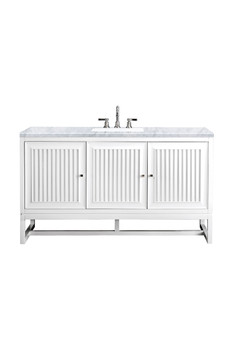 Athens 60" Single Vanity Cabinet , Glossy White, W/ 3 Cm Carrara White Top