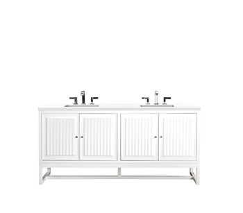 Athens 72" Double Vanity Cabinet, Glossy White, W/ 3 Cm Classic White Quartz Top