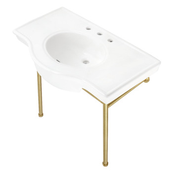 Fauceture VPB28140W8BB Manchester 37" Ceramic Console Sink with Stainless Steel Legs, White/Brushed Brass