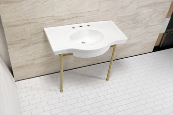 Fauceture VPB28140W8BB Manchester 37" Ceramic Console Sink with Stainless Steel Legs, White/Brushed Brass