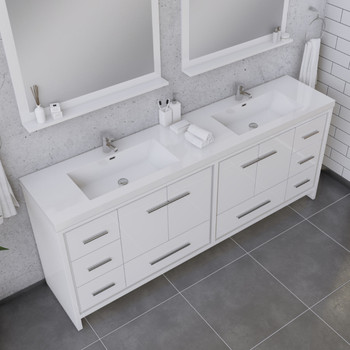 Sortino 84 Inch Modern Bathroom Vanity, White
