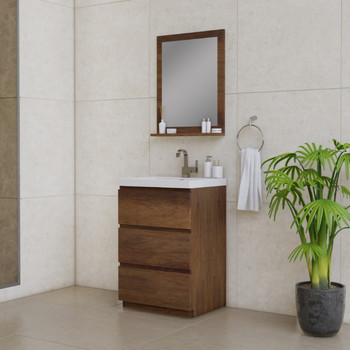 Paterno 24 Inch Modern Freestanding Bathroom Vanity, Rosewood