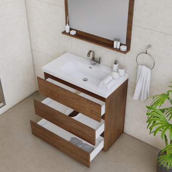 Paterno 36 Inch Modern Freestanding Bathroom Vanity, Rosewood