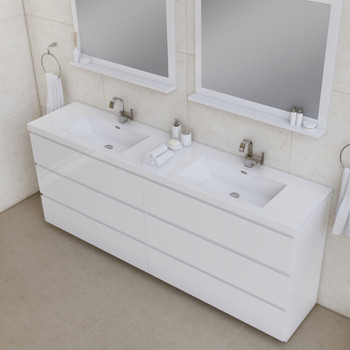 Paterno 84 Inch Modern Freestanding Bathroom Vanity, White