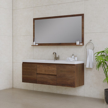 Paterno 60 Inch Single Modern Wall Mounted Bathroom Vanity, Rosewood