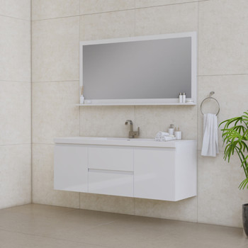 Paterno 60 Inch Single Modern Wall Mounted Bathroom Vanity, White