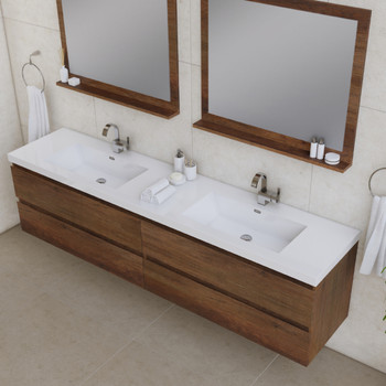 Paterno 84 Inch Modern Wall Mounted Bathroom Vanity, Rosewood