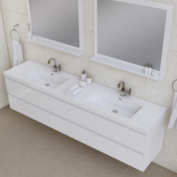 Paterno 84 Inch Modern Wall Mounted Bathroom Vanity, White