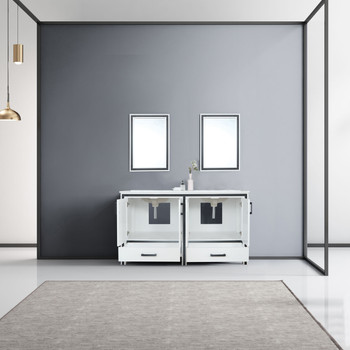 Ziva 60" White Double Vanity, Cultured Marble Top, White Square Sink And 22" Mirrors