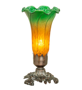 Meyda 7.5" High Amber/green Tiffany Pond Lily Victorian Accent Lamp