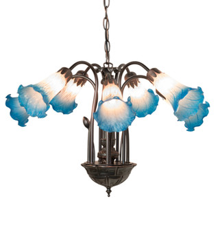 Meyda 24" Wide Pink/blue Tiffany Pond Lily 7 Lt Chandelier