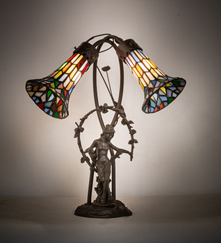 Meyda 17" High Stained Glass Pond Lily 2 Light Trellis Girl Accent Lamp - 133659