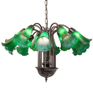 Meyda 24" Wide Green Tiffany Pond Lily 12 Light Chandelier