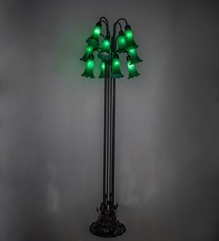 Meyda 63" High Green Tiffany Pond Lily 12 Lt Floor Lamp