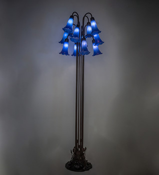 Meyda 63" High Blue Tiffany Pond Lily 12 Lt Floor Lamp