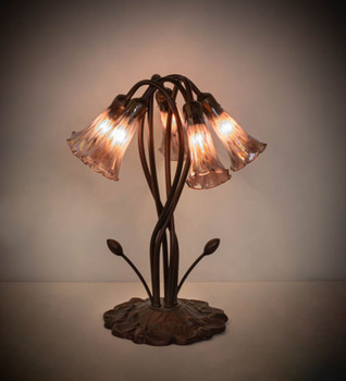 Meyda 17" High Purple Iridescent Tiffany Pond Lily 5 Light Accent Lamp