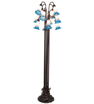 Meyda 63" High Pink/blue Tiffany Pond Lily 12 Lt Floor Lamp