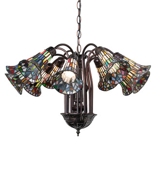 Meyda 24" Wide Stained Glass Pond Lily 12 Light Chandelier - 17958