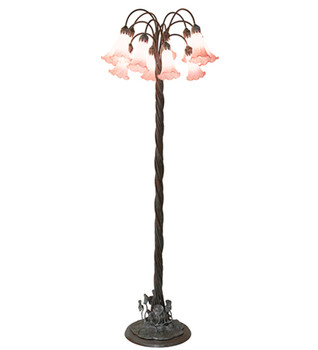 Meyda 61" High Pink Tiffany Pond Lily 12 Light Floor Lamp