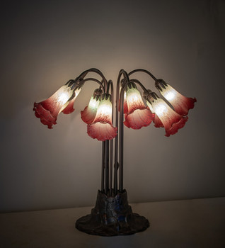 Meyda 24" High Seafoam/cranberry Tiffany Pond Lily 10 Lt Table Lamp