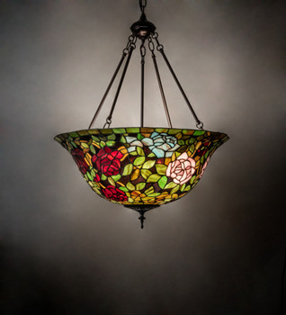 Meyda 24" Wide Tiffany Rosebush Inverted Pendant