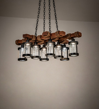 Meyda 42" Long Wood Beam 8 Light Chandelier