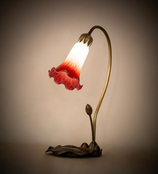 Meyda 16" High Red/white Tiffany Pond Lily Accent Lamp