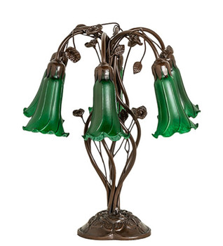 Meyda 18" High Green Tiffany Pond Lily 6 Light Table Lamp