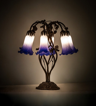 Meyda 18" High Blue/white Pond Lily 6 Light Table Lamp