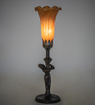 Meyda 15" High Amber Tiffany Pond Lily Nouveau Lady Accent Lamp - 259383