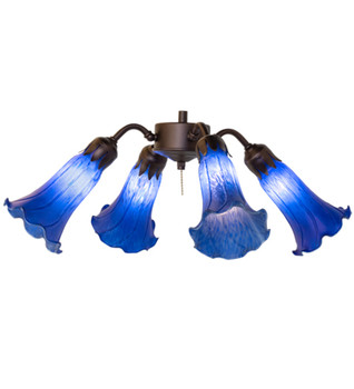 Meyda 19" Wide Blue Tiffany Pond Lily 4 Light Fan Light
