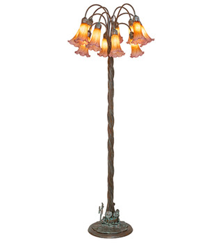 Meyda 61" High Amber/purple Tiffany Pond Lily 12 Light Floor Lamp