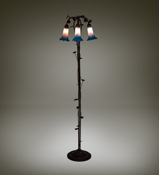 Meyda 58" High Pink/blue Tiffany Pond Lily 3 Light Floor Lamp