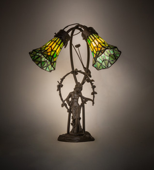 Meyda 17" High Stained Glass Pond Lily 2 Light Trellis Girl Accent Lamp - 251677