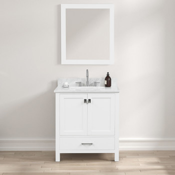 30" Freestanding Bathroom Vanity With Countertop, Undermount Sink & Mirror - Matte White - 026 30 01 CT M