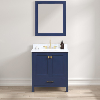 30" Freestanding Bathroom Vanity With Countertop, Undermount Sink & Mirror - Navy Blue - 026 30 25 CT M