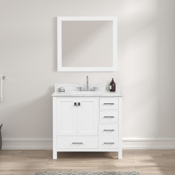36" Freestanding Bathroom Vanity With Countertop, Undermount Sink & Mirror - Matte White - 026 36 01 CT M