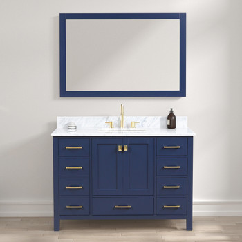 48" Freestanding Bathroom Vanity With Countertop, Undermount Sink & Mirror - Navy Blue - 026 48 25 CT M